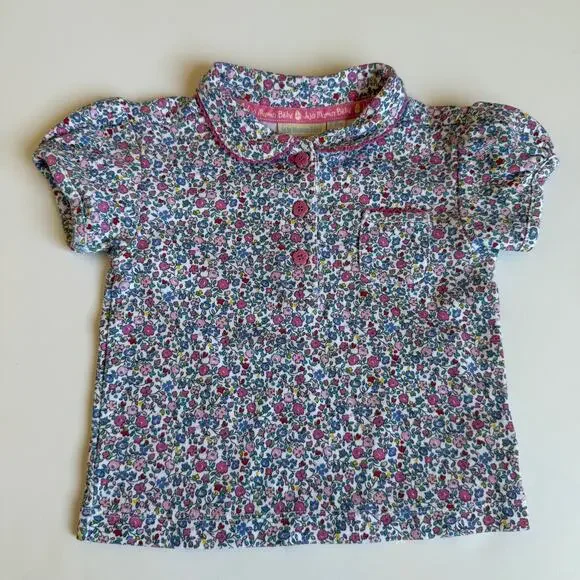 Jojo Maman Bebe Pink Summer Ditsy Floral Polo Shirt Girls Baby 12-18 Months - Picture 2 of 10